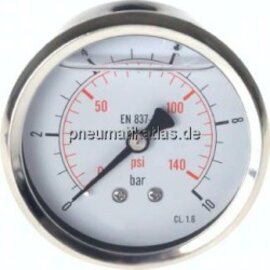 MW 1,663 GLY CRE Glycerin-Manometer waagerecht (CrNi/Ms),63mm, 0 - 1,6bar