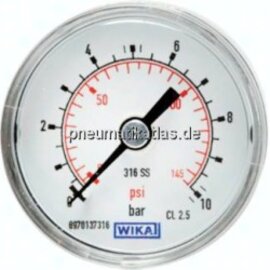 MW 1050 ES ES-Manometer waagerecht, 50mm, 0 - 10 bar, G 1/4"
