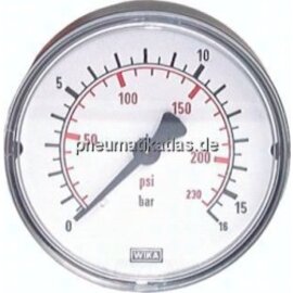 MW 1644 Manometer waagerecht (KU/Ms), 40mm, 0 - 16 bar, G 1/4"
