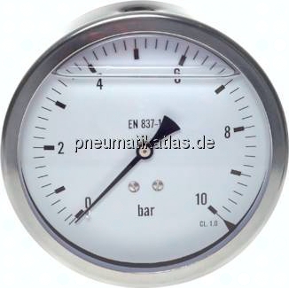 MW 1100 GLY CRE Glycerin-Manometer waagerecht (CrNi/Ms),100mm, 0 - 1bar