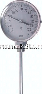 TS 120100100 Bimetallthermometer, senk-recht D100/0 - 120°C/100mm